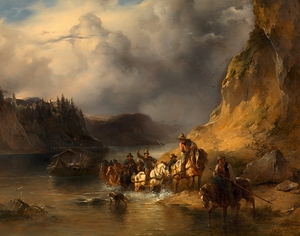 Ein Schiffszug auf der Donau [A Towed Boat on the Danube] [1848] by Friedrich August Matthias Gauermann [1807–1862]